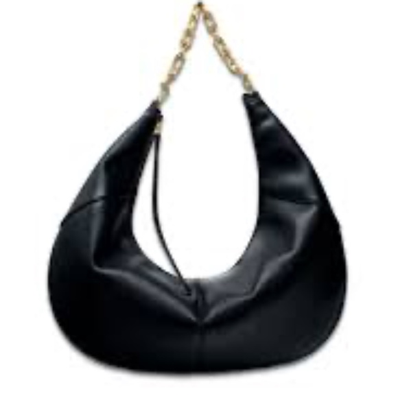 Zara Black Crescent Shoulder Bag with Matte Gold Chain Blogger Favorite - Picture 1 of 7